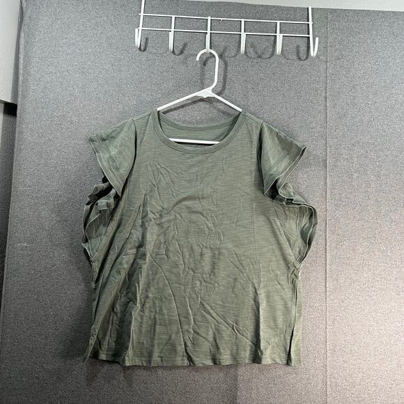 Candace Cameron Bure Breezy Cotton Flutter-Sleeve Top Olive Ash Size Medium - Picture 1 of 8